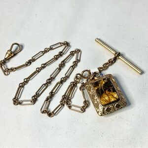Antique Watch Chain w/Fob T-bar Complete Gold Filled